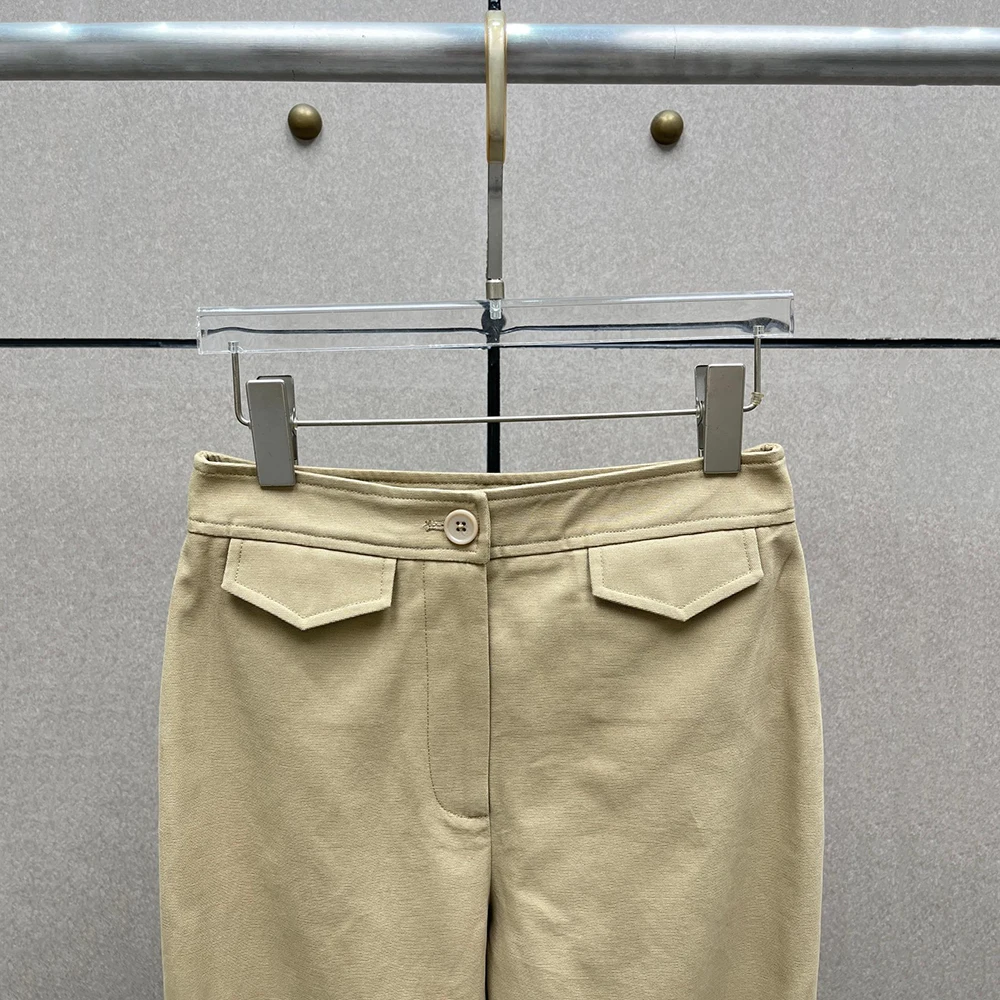 우아한 하이웨이스트 스트레이트 팬츠 여성용 100% 면 테일러드 밑단 장식 겨울 출퇴근 패션 Y2K 스타일 신상품