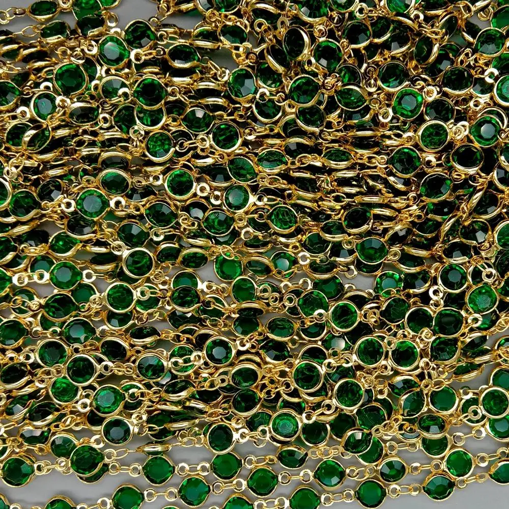 

5 meters Deep Green Crystal Beads gold plated Rosary Chain For Jewelry Making