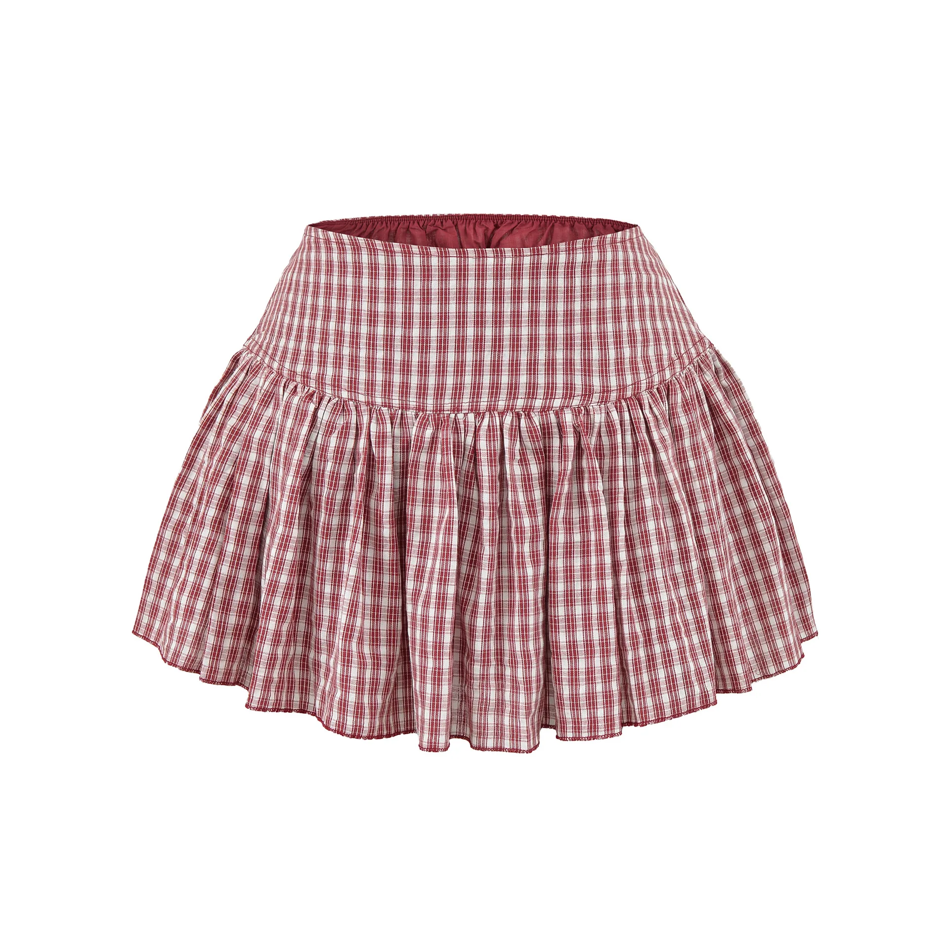 

Red Plaid Pleated Skirt Women's 2026 Summer Retro High Waist Temperament Thin and Versatile A-word Short Skirt
