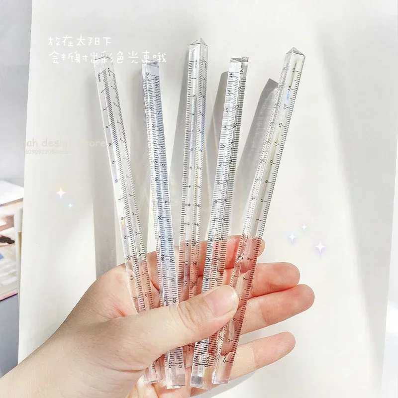 15/20cm Simple Transparent Triangular Straight Ruler Kawaii Tools School Stationery Cartoon Drawing Gift Office School Measuring