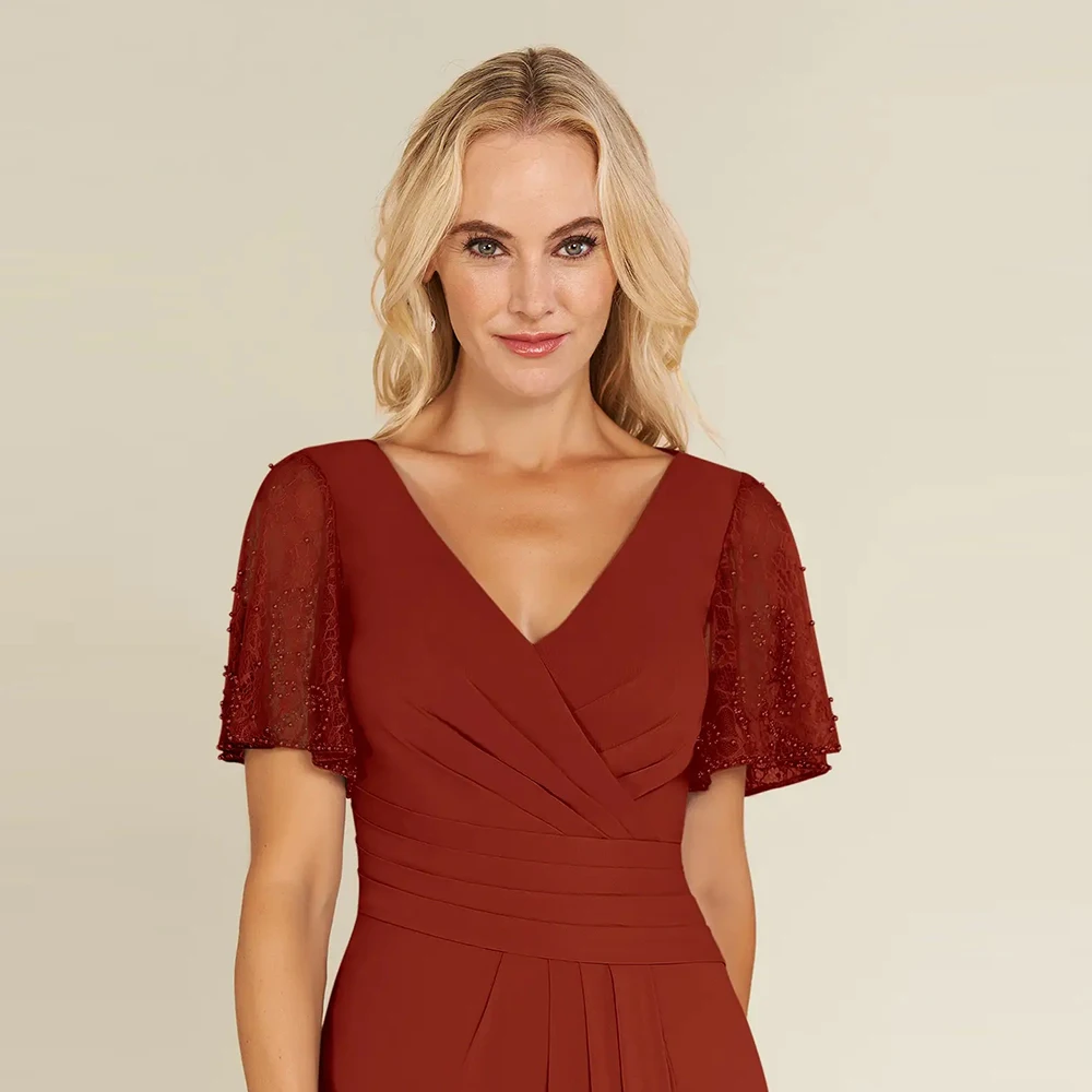 Requintado sem alças mãe da noiva vestidos para mulheres fenda lateral vestidos de festa de casamento manga curta vestido de novia 2025 verão