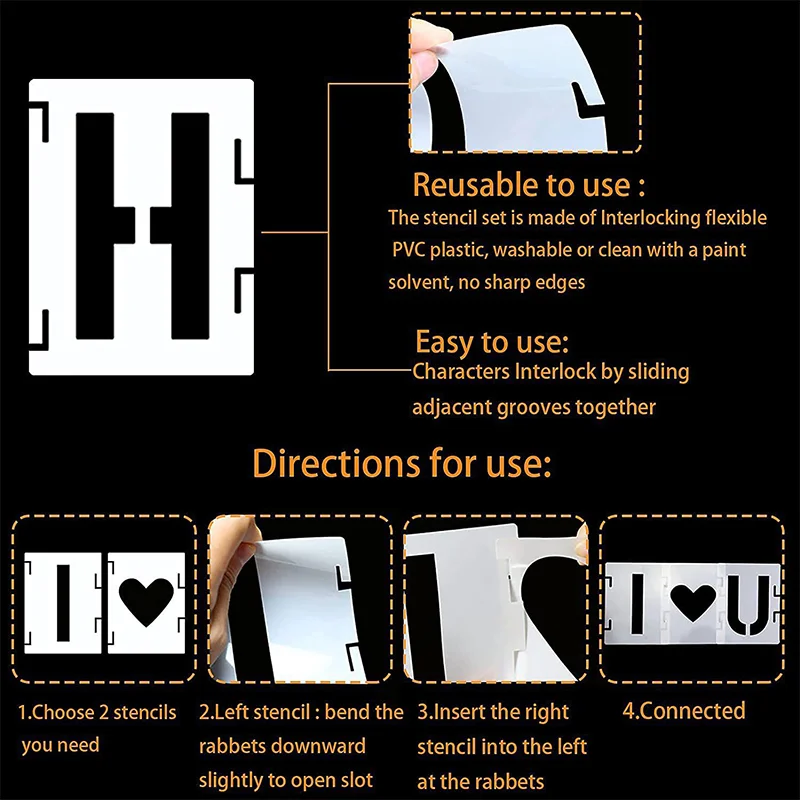 42 PCS Letter Stencils 3 Inch, Interlocking Craft Stencils Kit, Reusable Plastic Alphabet Templates【SMQ】