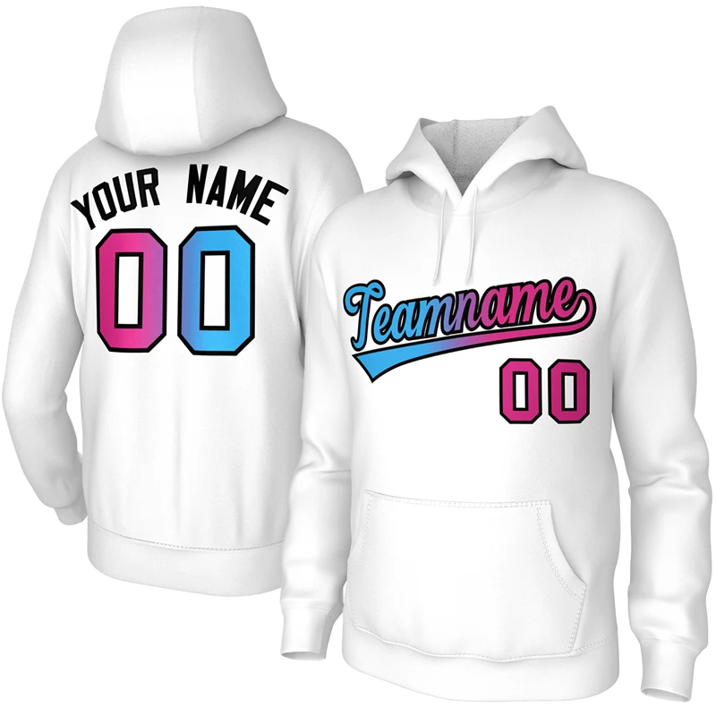 Custom Sew Team Name/Number Sports Pullover Sweatshirt Hoodie Make Your Own Soft Sportswear for Men/Women/Youth White Gradient