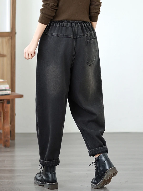 جينز أبي فضفاض مناسب للنساء كاجوال عالي الخصر مستقيم الساق مطبوع مريح للتنفس من القطن للخريف والشتاء #4