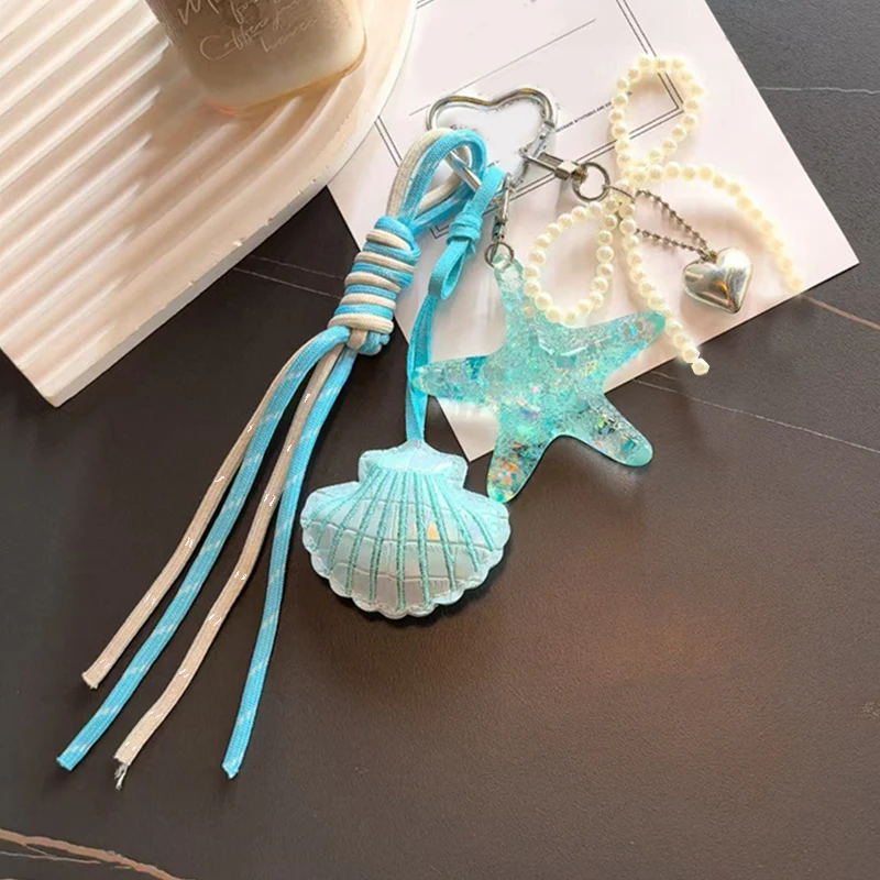 Purple Ocean Series Beaded Key Chains Starfish Dolphin Shell Personalized Versatile Hot Girl Bag Pendant Mobile Chain Pendant