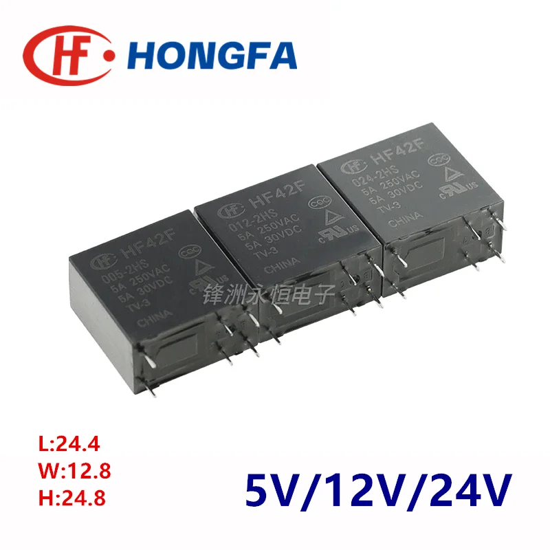 5Pcs HONGFA Relay HF42F-005-2HS HF42F-012-2HS HF42F-024-2HS 6Pin 5A Compatible FTR-F4AK024T F4AK012T 5V 12V 24V Power Relay