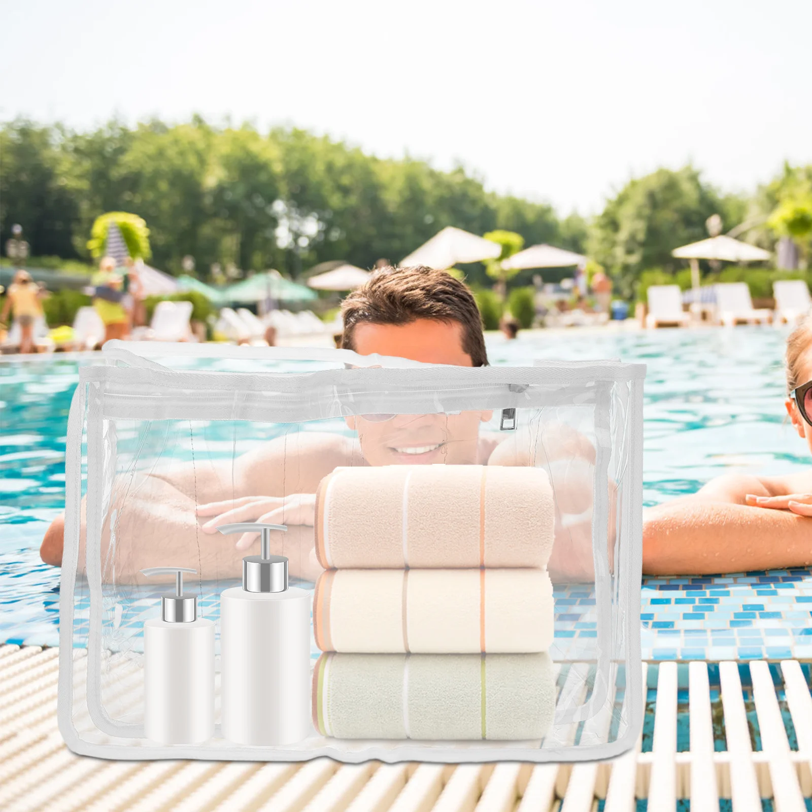 حقيبة الشاطئ سميكة مقسم PVC منظم واضح السفر مخزن للمكياج سعة كبيرة حمل حقيبة لرحلات الشاطئ التخييم