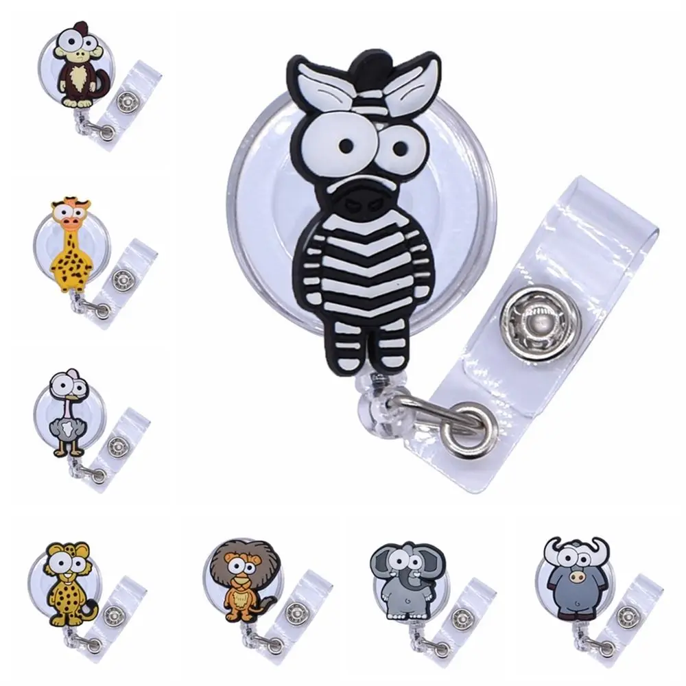 Clip per carte d'identità con bobina retrattile in stile animali selvatici Big Eye Easy Pull Buckle Chest Card Cartoon Nurse Badge Holder