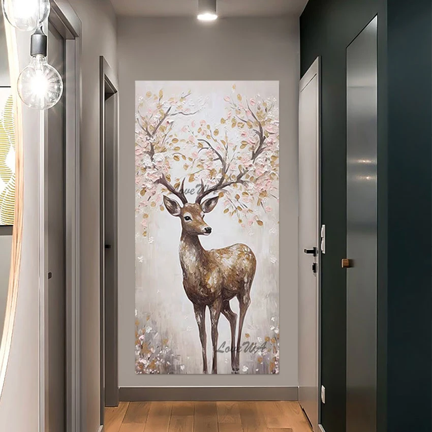 Large Size Deer Abstract Canvas Painting Acrylic Artwork, 3D Animal Modern Art Decor Frameless, Wall Pictures For Baby Room