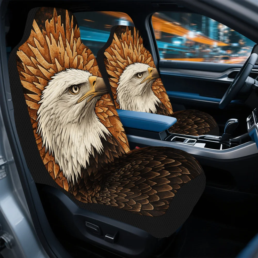 2pcs Majestic Eagle Portrait Car Seat Cover Set – Durable And Stylish Full Set For Front Seats, Fit For Most Cars, High-Quality