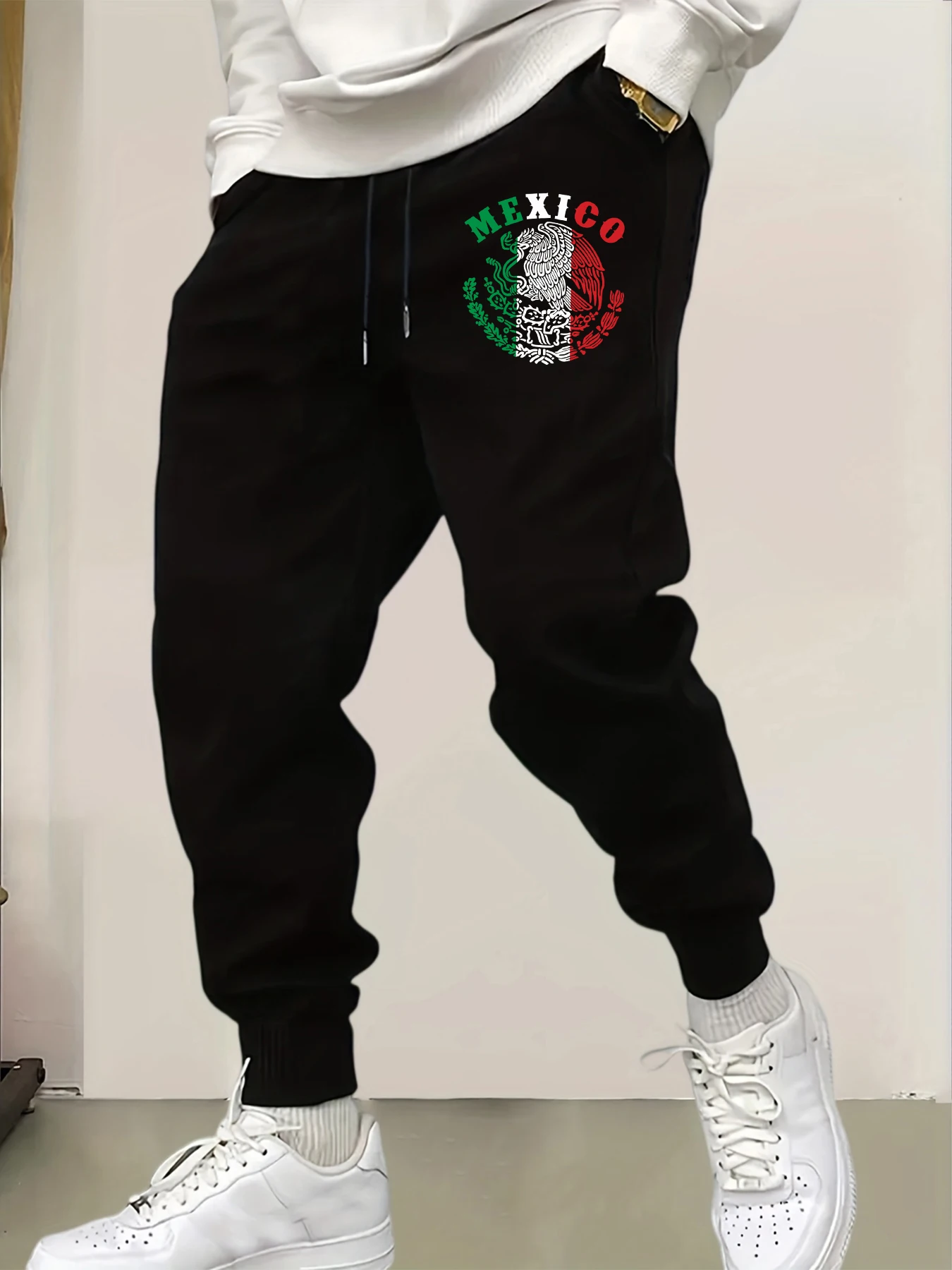 

Mexico Letter With Eagle Creative Print Men Sweatpants Sport Comfy Joggers Pants Fleece Fashion Trousers Street Pocket Britches