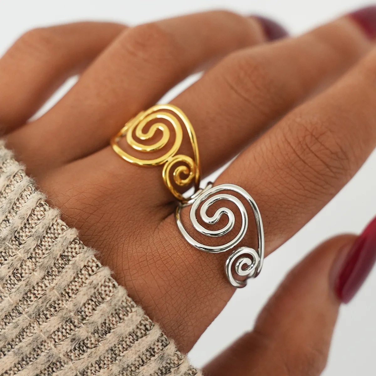 Trendy Retro Swirl Hollow Open Ring Waterproof Stainless Steel Ring Accessories Women's Holiday Banquet Holiday Gift