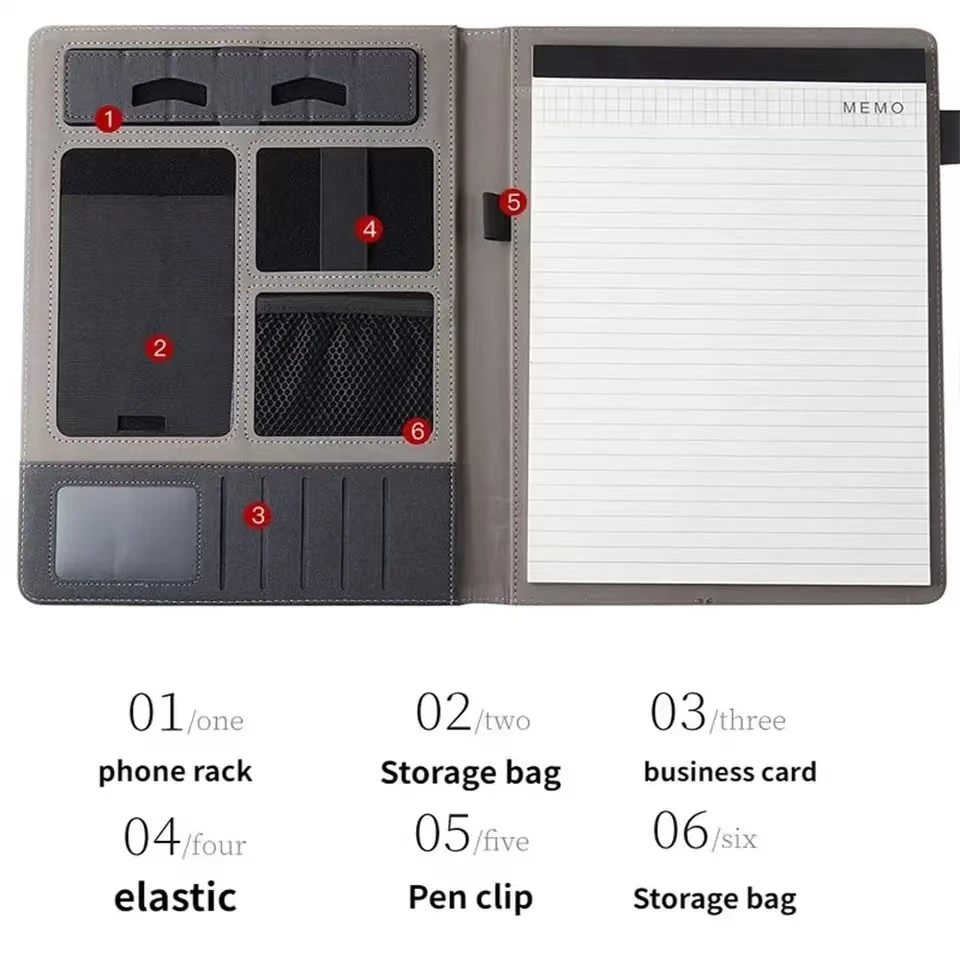 1pc Leather Multifunctional A4 Conference Folder Business Stationery Folder Contract File Folders Zippered Organizer Card Holder