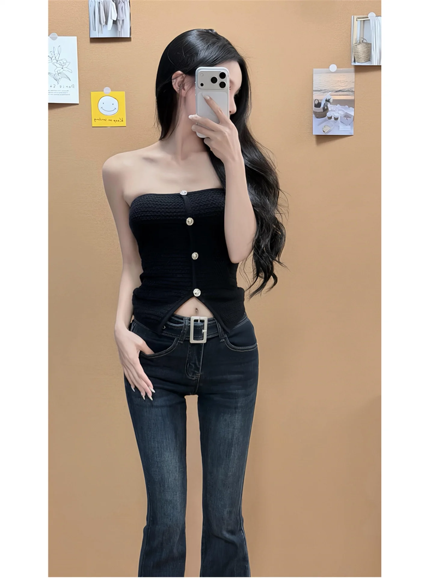 

American Retro Blue Low Waist Flared Jeans Women's Spring Summer Slimming Long Floor-Length Pants High Waist Denim Skinnies