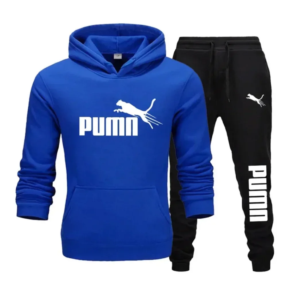 Un nuevo jersey de otoño e invierno para hombre, sudadera con capucha y pantalones largos, conjunto de 2 piezas de moda y Fitness, trotar, deportes informales