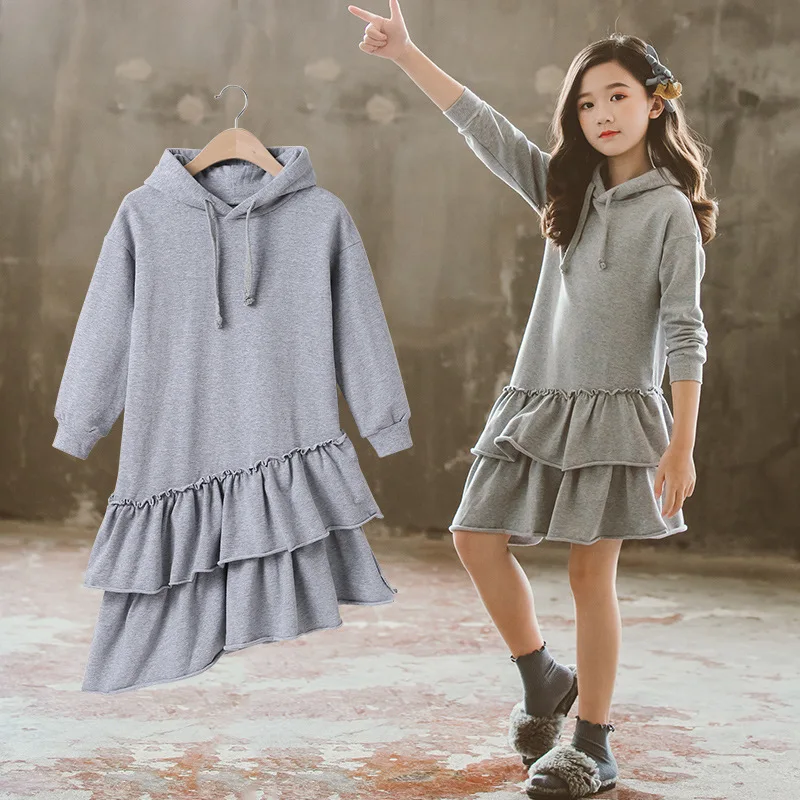 2023 Autumn Wear Korean Style New Sweater Womens Middle School Big Childrens Wood Ears Hooded Dress