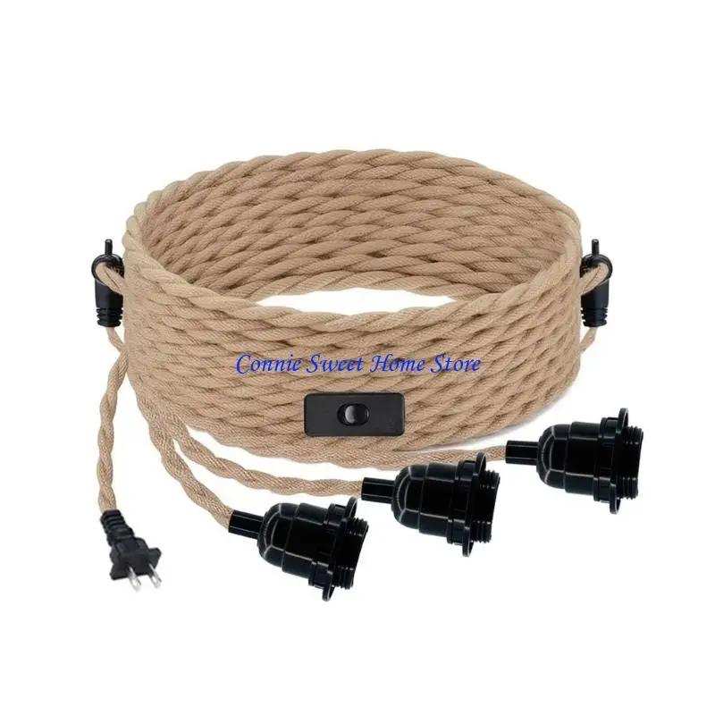 

LXAF Industrial Pendant Light Cord with Twisted Twine Rope Pendant Light Cord E27 Extension Hanging Lamp Cable