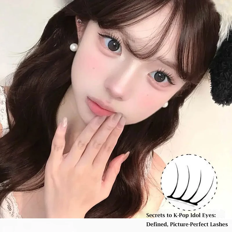 ขนตาปลอมแบบไม่ต้องใช้กาว ไม่ต้องใช้กาว ขนตาไอดอลแบบใช้ซ้ำได้เกาหลีรูปตัว U ธรรมชาติการต่อขนตาแบบมีกาวในตัว