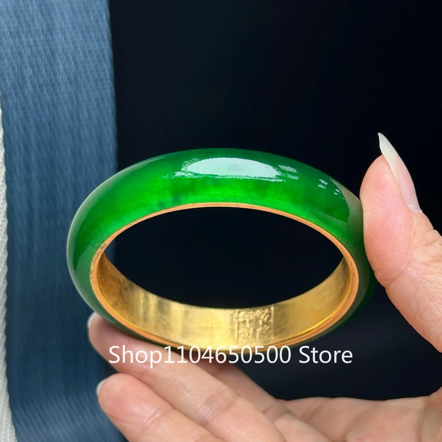 

Certified Natural inlay ice Green Burmese Jade jadeite bracelets Bangle 60mm