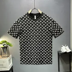 2024 High-End Short Sleeve Shirt Men Casual over Printed Letters Does Not Fade Soft and Comfortable Slim Fit Half Sleeve T-shirt