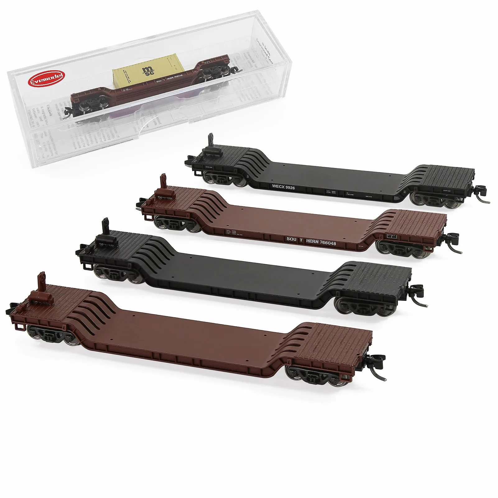

Evemodel N Scale Depressed Center Flat Car Model Wagon with 20ft Container C15070