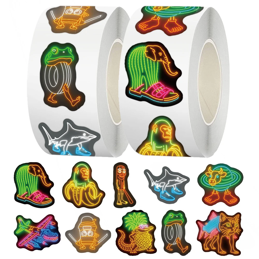

500pcs/Roll Tung Tung Sahur Abstract Animal Stickers Funny Italian Brainrot Creative Decal DIY Phone Sealing Sticker Reward Gift