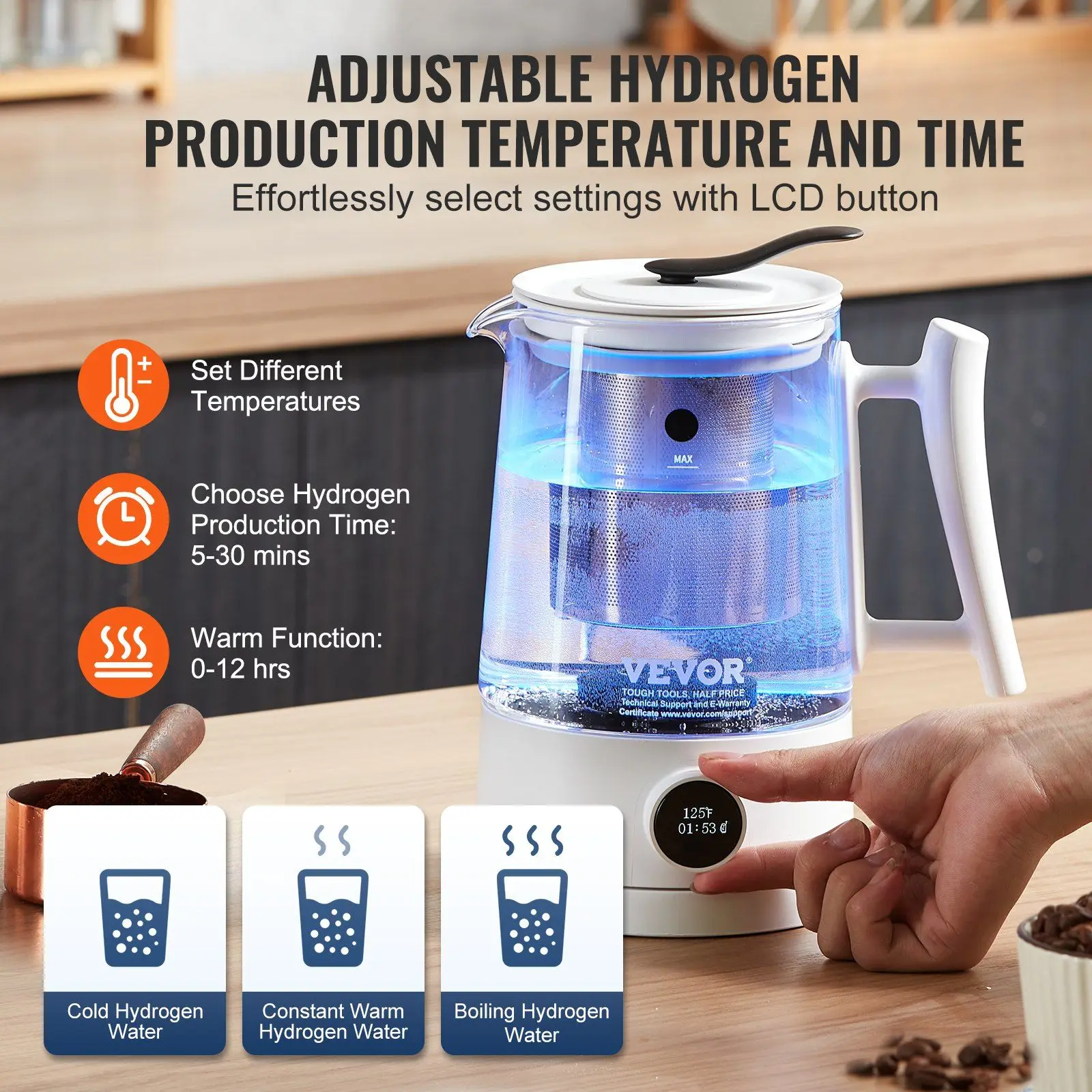 Hydrogen Water Pitcher Generator, 1.5 L / 52.8 oz Large Capacity Hydrogen Generator Water Kettle, SPE and PEM Technology, Hydro