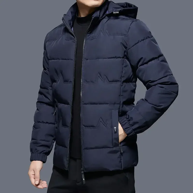 Black Men\'s Down Jacket Hooded Padding Parkas Zipper Male Padded Coats Inter Special Winter 2024 Korean Style Clothing Modern