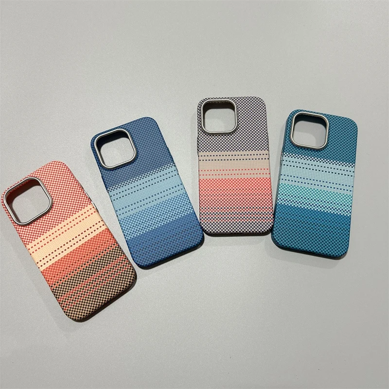 Luxury Metal Lens Pixel Texture MagSafe Phone Case for iPhone 16 Pro 15pro max 15 14 13 Frosted Wireless Charging Hard PC Cover