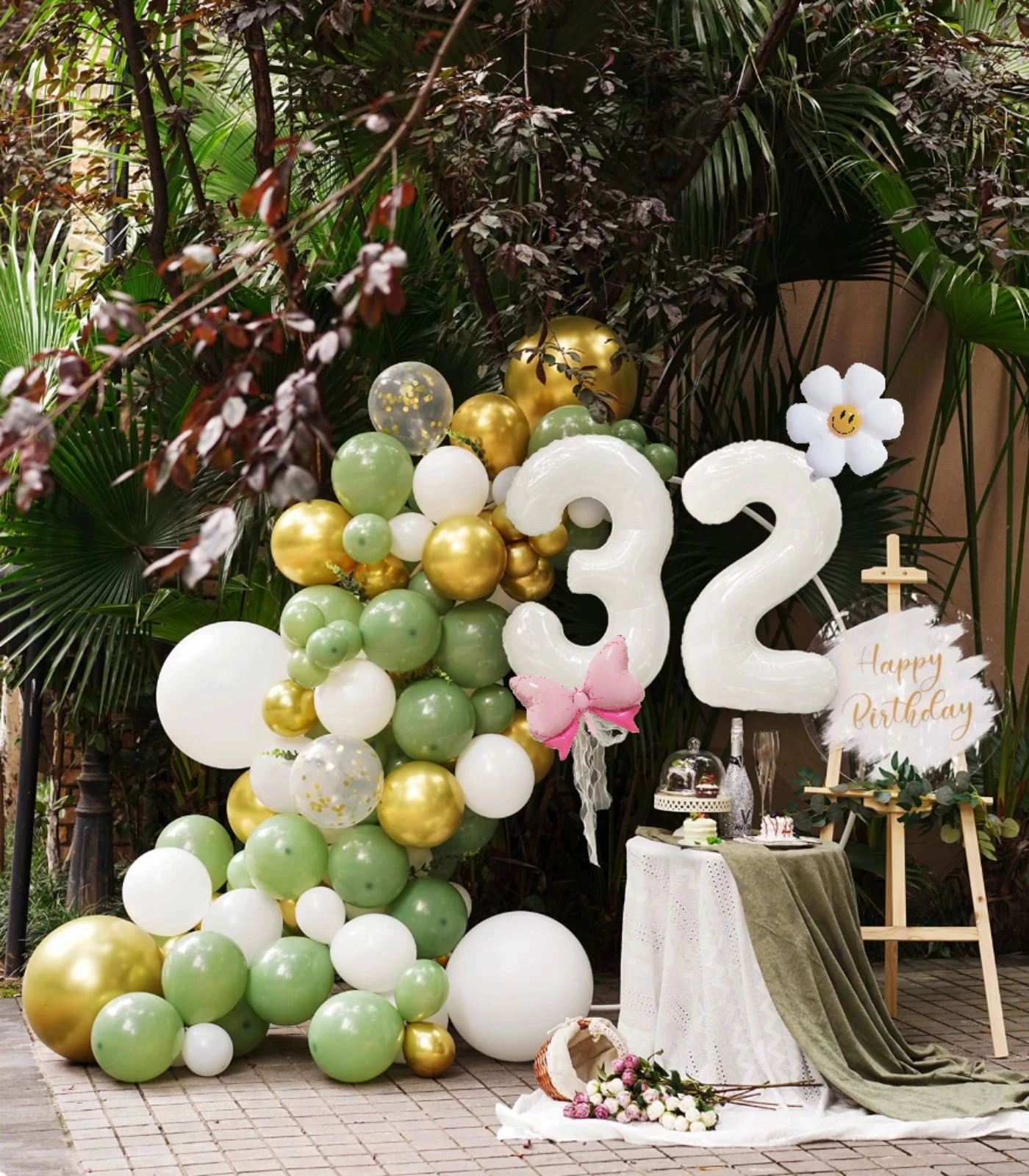 2 Pcs 32 Inch White Pink Number Bow Panda Spaceman Daisy Fish Foil Balloon Set for Boys Girls Birthday Wedding Shower Decoration view 4