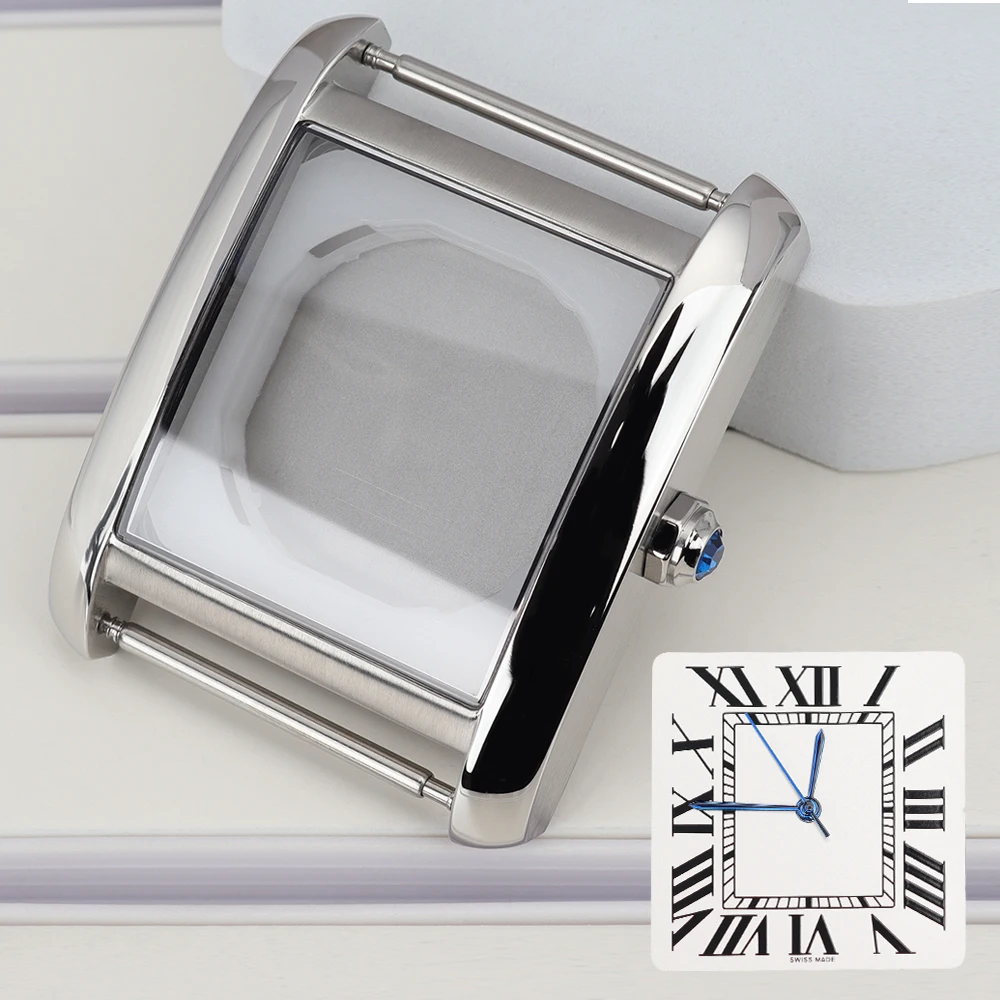 34.6mm Watch Case Silver Stainless Steel Watch Assemble Repair DIY Accessories Domed Sapphire For Miyota 2115 Quartz Movement