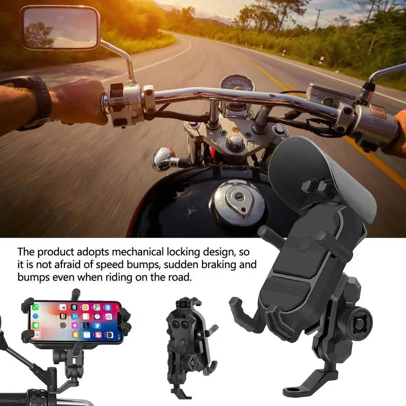 

Motorcycle Phone Holder Anti-Shake Bicycle Cell Phone Mount With Rainproof Hat 360 Rotatable Shockproof Handlebar Holder