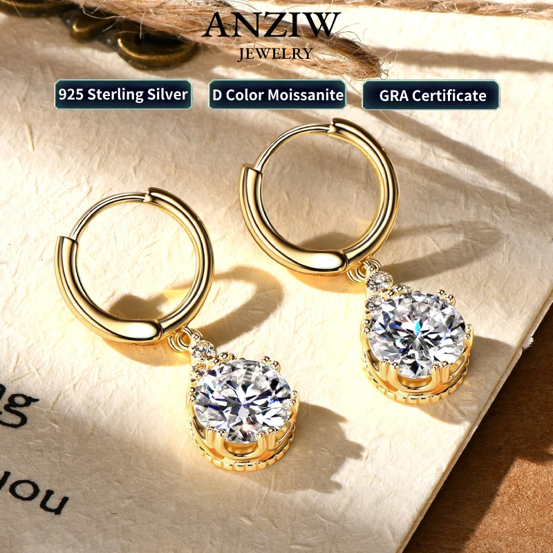 

Anziw 2CT 1CT D цвет муассанит висячие серьги для женщин серебро 925 пробы элегантные свадебные серьги для помолвки сертификат GRA