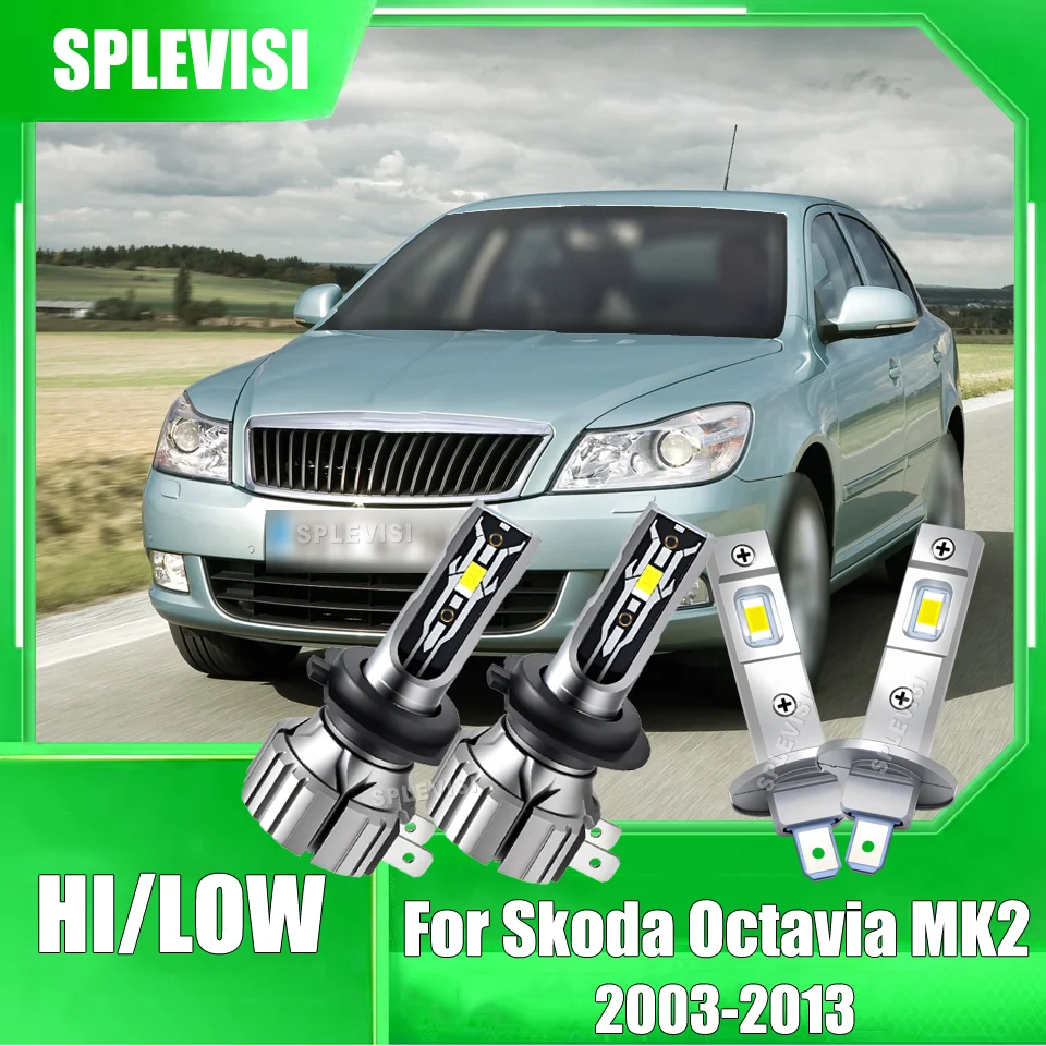 

6000K H1 H7 LED Headlights High Low Beam Anti-Vibration Design For Skoda Octavia MK2 2003 2004 2005 2006 2007 2008 2009-2013