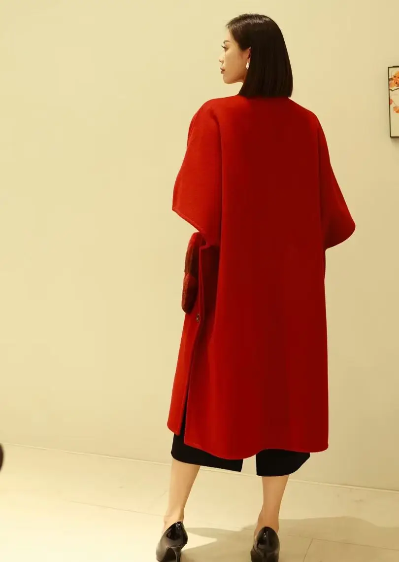 Nueva chaqueta de capa de cachemira glutinosa suave de otoño e invierno con líneas cosidas a mano que reducen una silueta ordenada, ropa de mujer