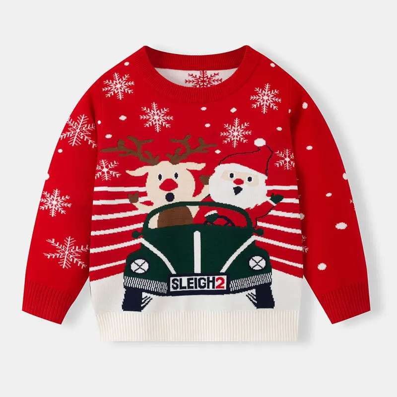 

Cartoon Children Sweater Christmas Santa Claus Reindeer Car Long Sleeve Boys Girls Cute Xmas Pullovers Warm Soft Knitted Wear