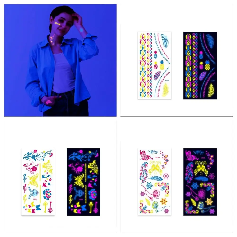 

Светящиеся в темноте поддельные татуировки, временные светящиеся украшения, наклейки, флуоресцентные краски для лица, тела, светящиеся татуировки для взрослых