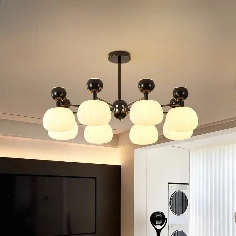 

Italian Black Wrought Iron Ceiling Chandeliers White Acrylic Hanging Lamps Living Room Bedroom Restaurant Kitchen Pendant Lights