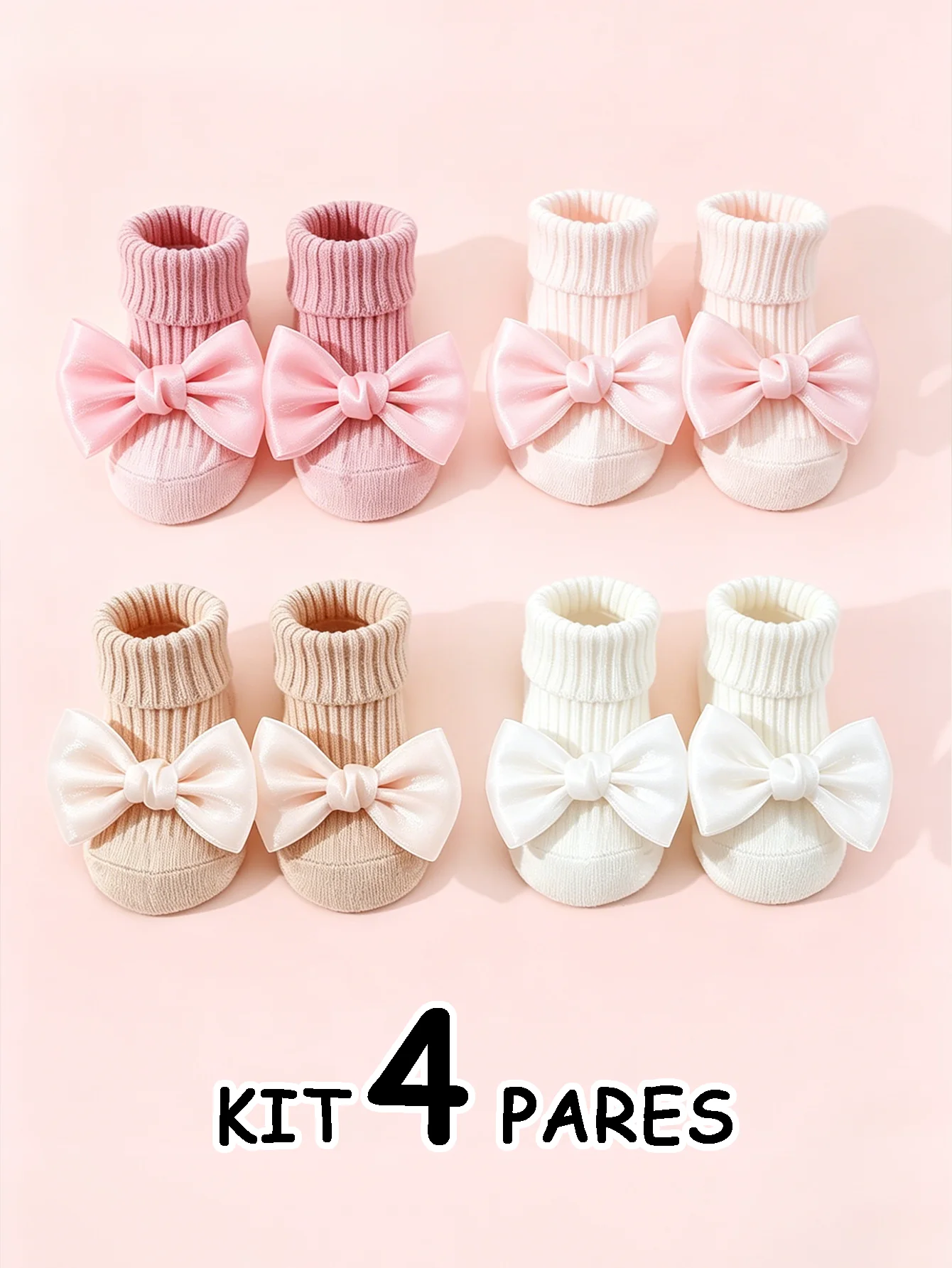 4 Pairs of Baby Girls' Socks Cotton Soft Bow Ankle Socks Anti-Slip Glue Grip Infant Toddler Socks are Suitable for Newborn Aged 0-24 Months Cute Soft and Comfortable for Baby Girl 's First Walkers Daily Wear Gift