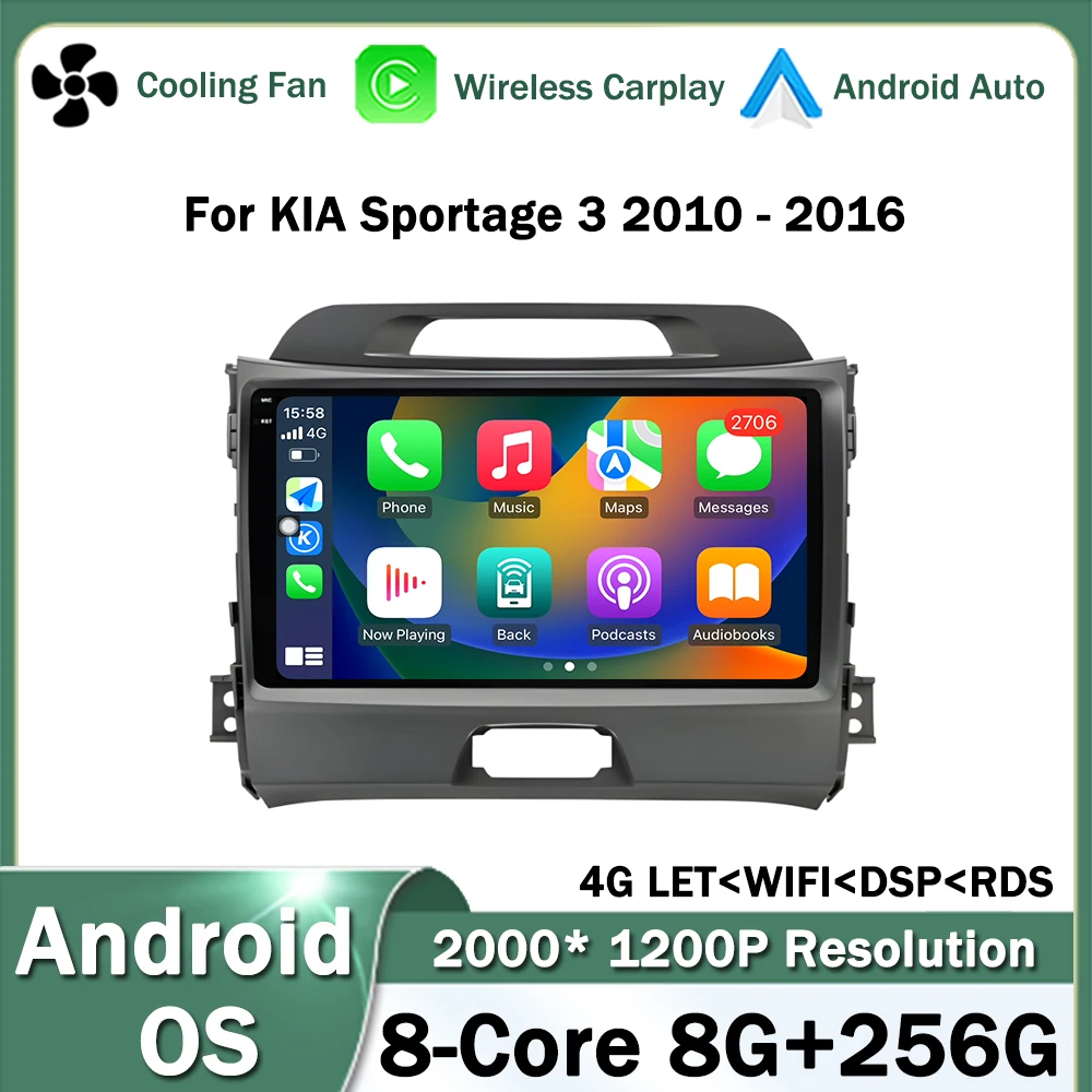 

9 '' Touch Screen for KIA Sportage 3 2010 - 2016 Wireless CarPlay Android Auto Radio Car Multimedia Video Stereo Player GPS WIFI