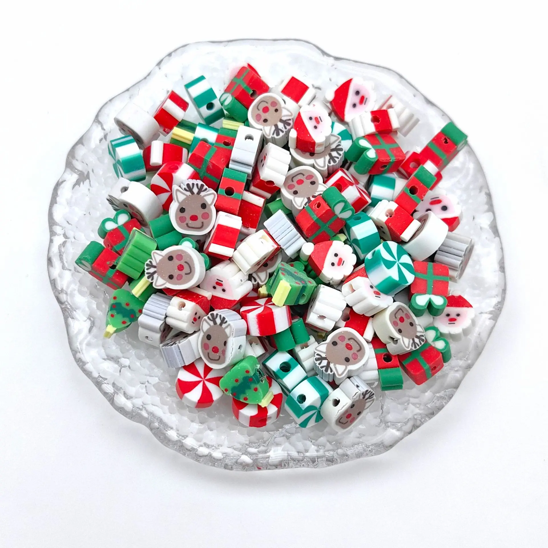 Z65 50PCS Fashion Cute Cartoon Polymer Clay DIY Christmas Handmade Beads Spacer Exquisite Necklace Women Material Trend Jewelry
