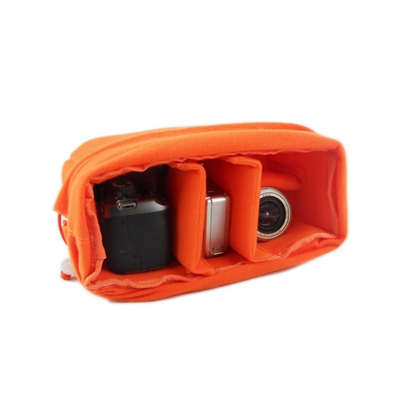Camera Bag Camera Insert Bag With Drawstring Adjustable Divider Camera Lens Soft Bag For Nikon,Canon,Sony Orange