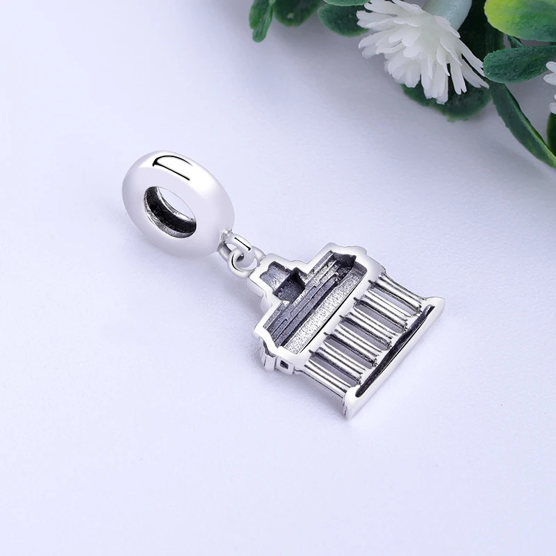 New Real 100% 925 Sterling Silver Bead Charm Greek Parthenon Temple Heart Pendant Charms Fit  Bracelets Women DIY Jewelry