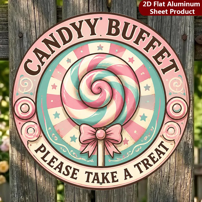 2D Flat, 1 Piece Pack, Candy Buffet Round Sign, Dessert Vintage Decoration Sign, Vintage Style Porch Decoration, Wall Decoration