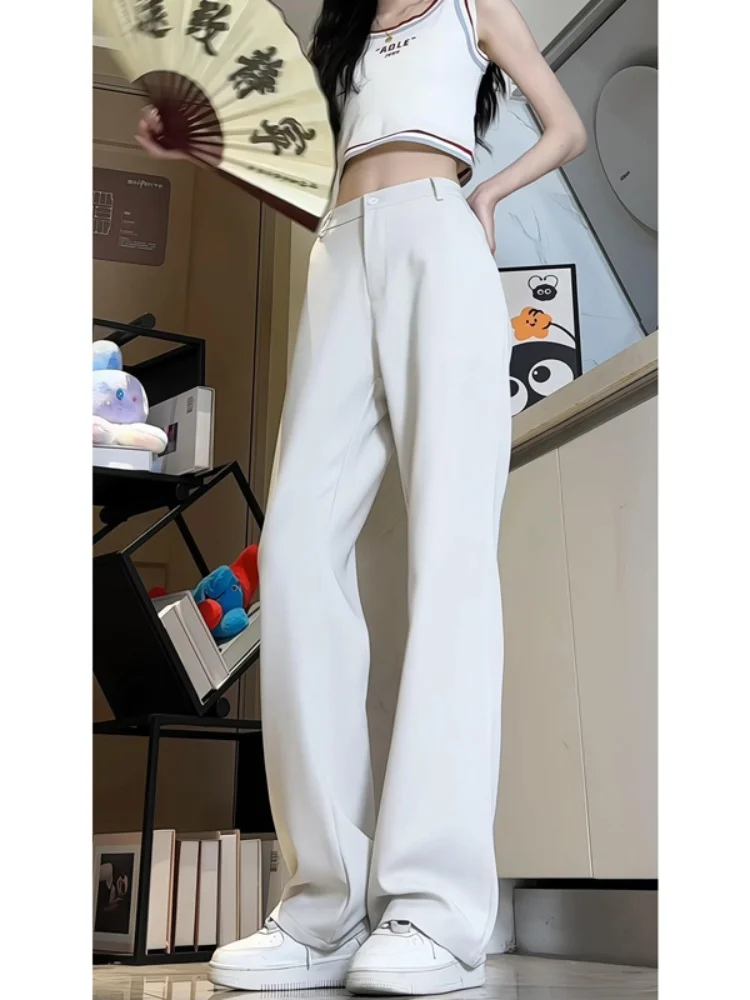 

Men's Summer Thin Ice Silk Wide Leg Pants Drapey Suit Pants Straight Loose Casual Long Pants Floor-Length Micro Flared Pants