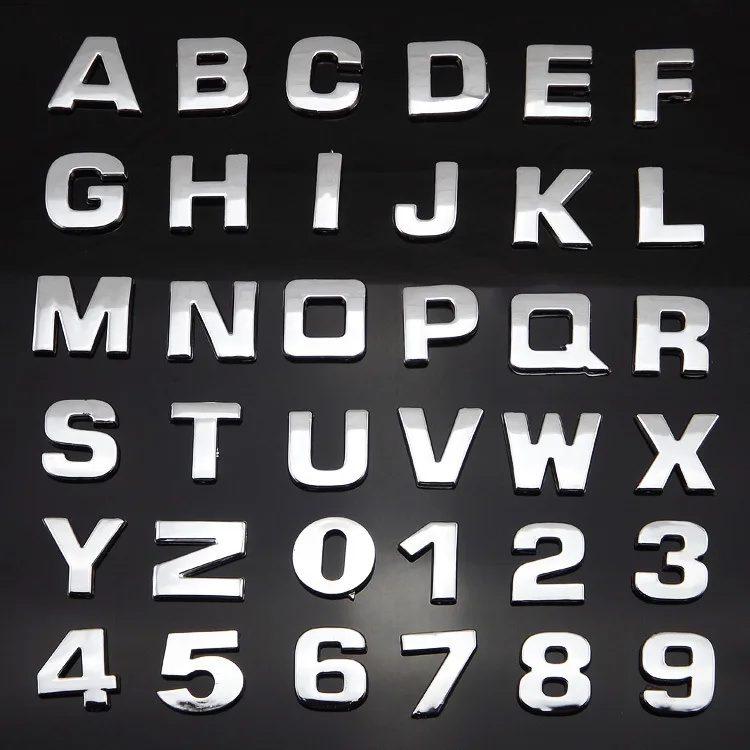 3D Alphanumeric Metallic Silver Badge Chrome Plated Silver Alphanumeric Logo Car Sticker Car Motorcycle Parts Sticker Decoration