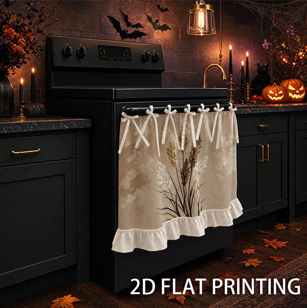 1PC kitchen stove curtain, cabinet curtain, apron. Featuring a 2D graphic design with an elegant bohemian pampas grass print. It
