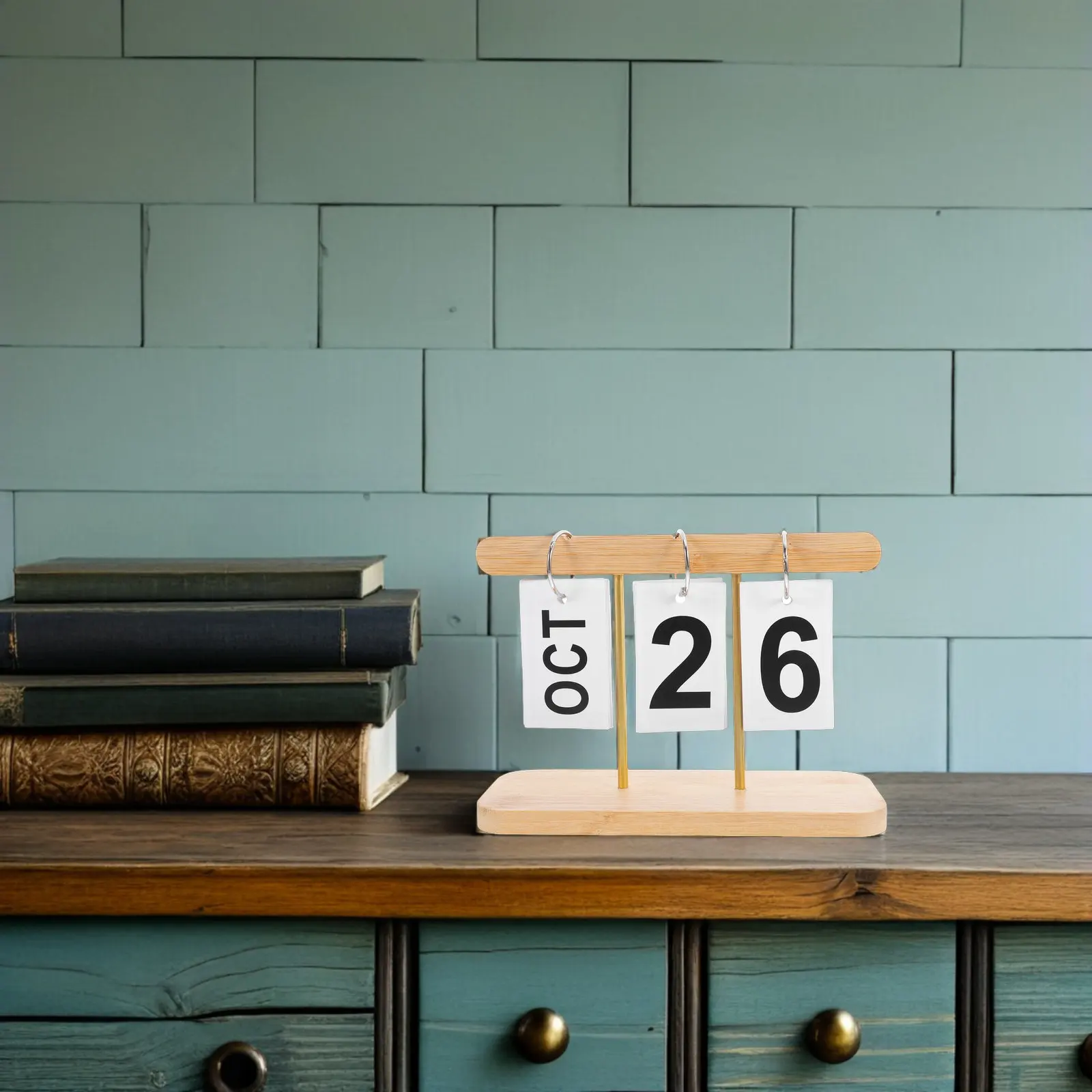 

2Pcs Wooden Hanging Perpetual Desk Calendar Rustic Natural Finish Flip Date Display Contemporary Office Home Study Tabletop