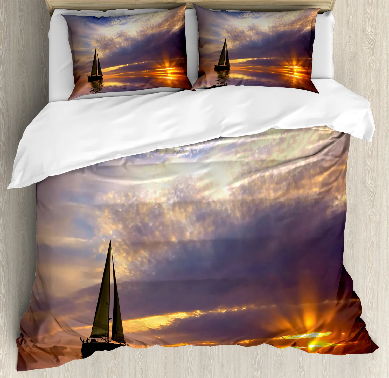 Sailboat Duvet Cover Queen King A Boat Sailing In Front of A Sunset In Key Tropical West Florida Polyester Quilt Cover Orange