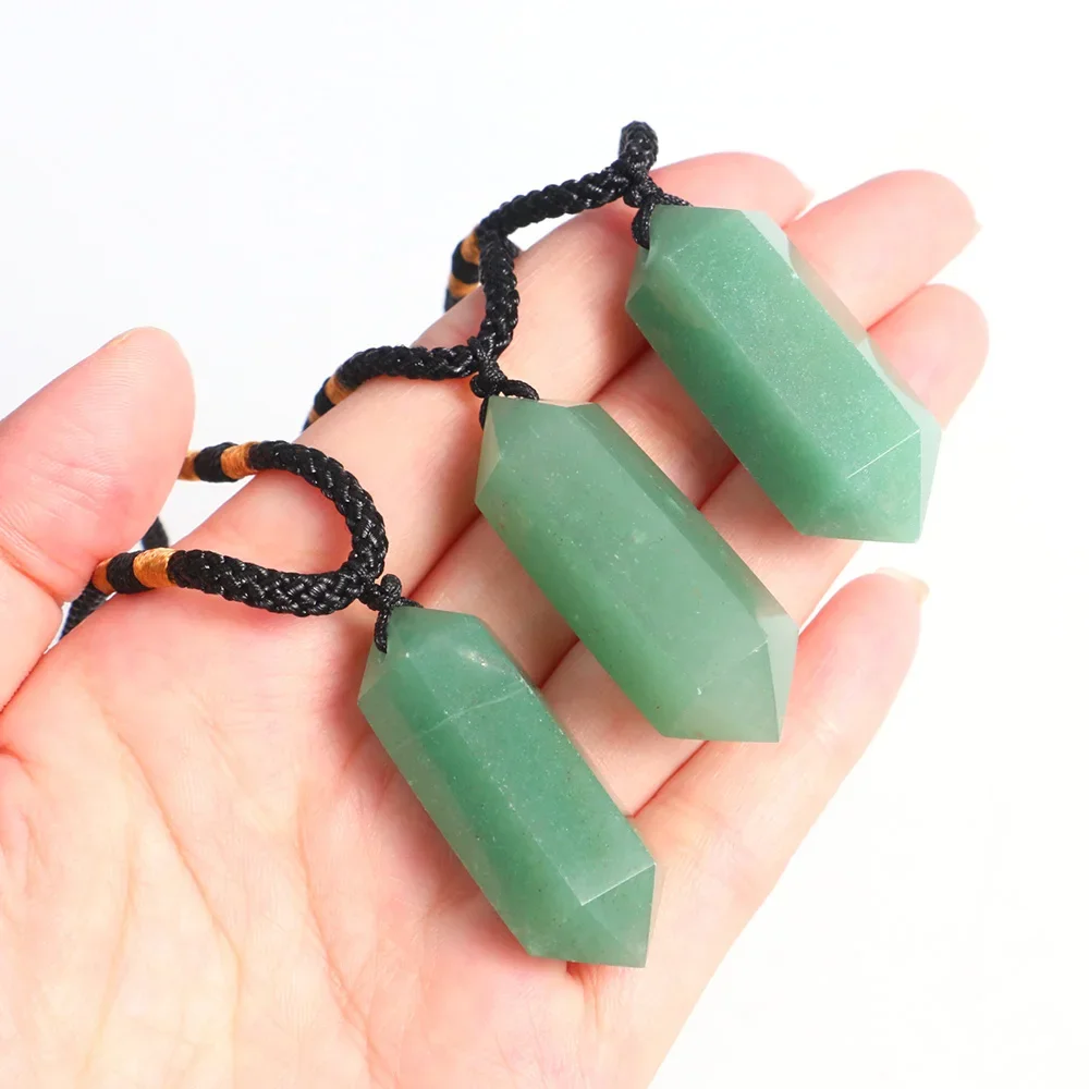 Green Aventurine Crystal Tower Pendant Double Point Natural Quartz Necklace Energy Healing Stone Column Jewelry for Fantasy Gift